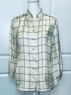 Elizabeth McKay 100% Silk Size 6 Windowpane  Print With Gold Ball Buttons